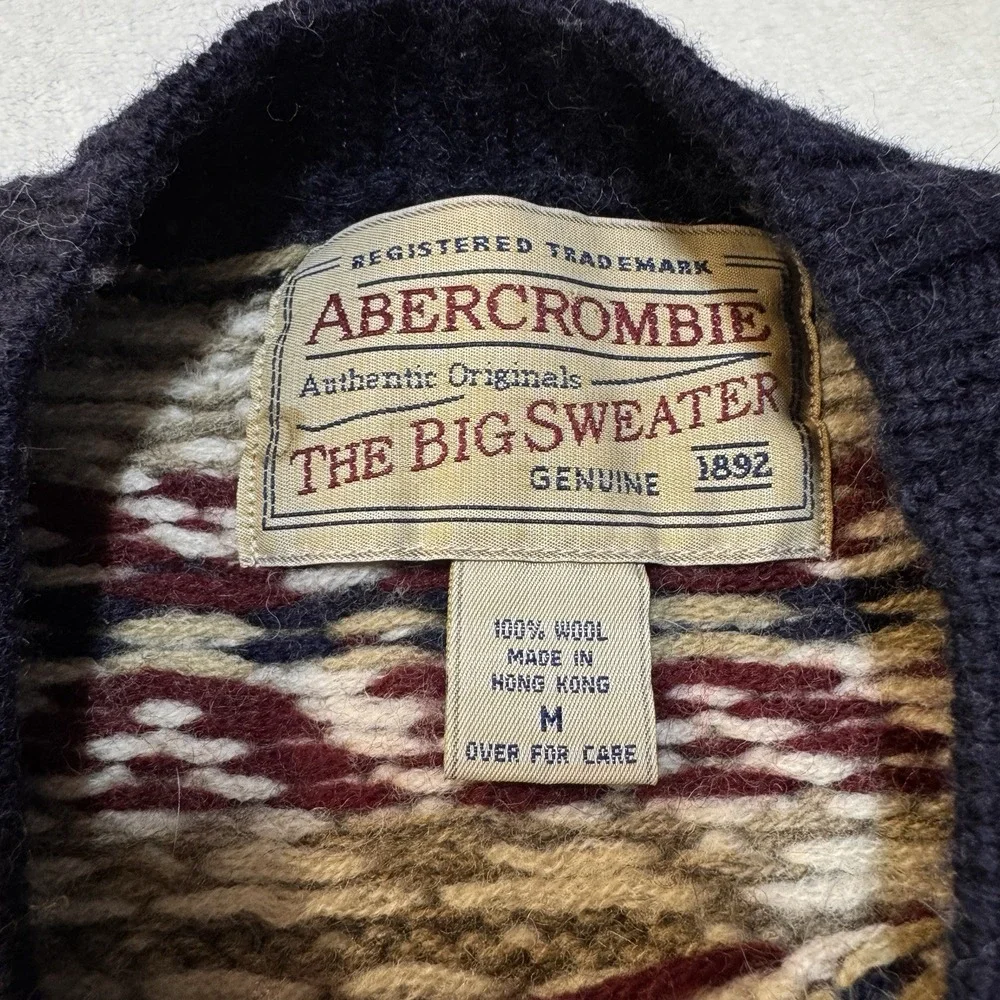 Abercrombie The Big Sweater Mens M Navy Fair Isle‎ Wool Knit Vintage Grandpa Ski